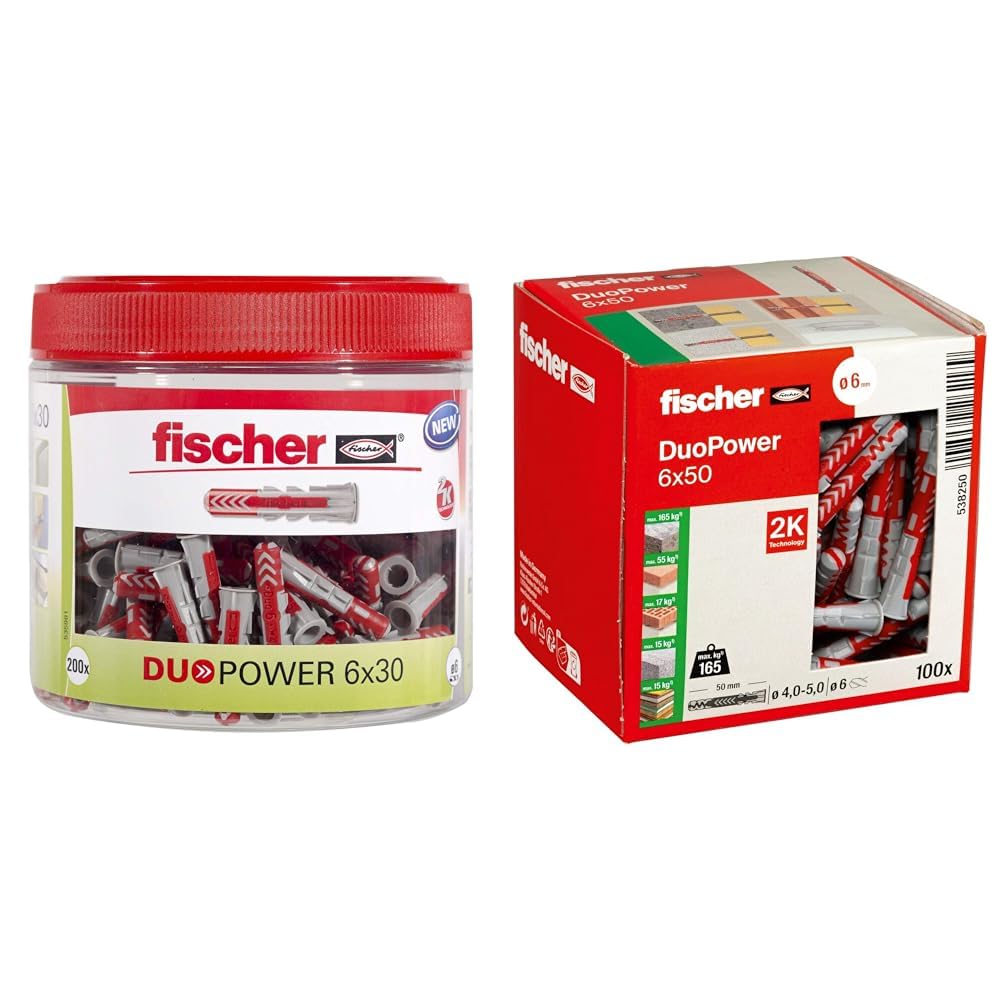 Fischer DuoPower 6 X 50, Powerful Universal Plug With Intelligent 2- Component Technology For Fastenings In Concrete, Bricks, Gypsum Plasterboard, Chipboard, Etc, 100 Plugs Without Screws - View #4