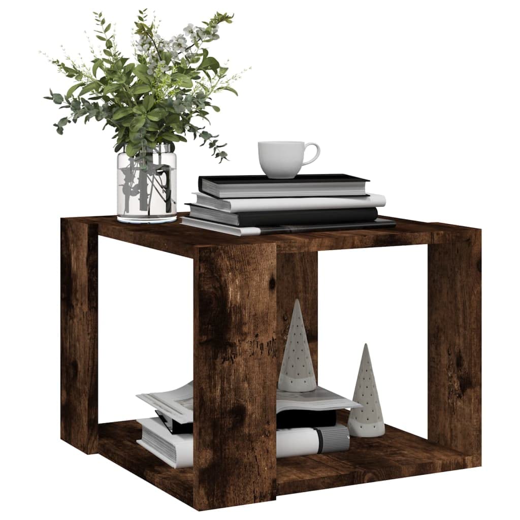 Mesa de centro de roble ahumado, 40 x 40 x 30 cm, de material de madera, moderno mueble pequeño con estante para salón, sofá, mesa lateral para salón, dormitorio, corredor