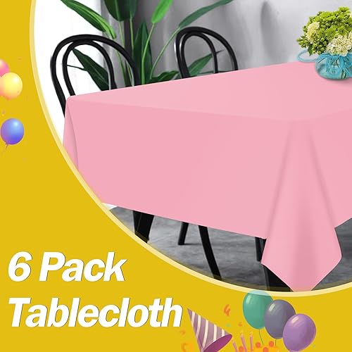 Miniatura 5 de Paquete de 6 manteles de plástico rosa de 54" x 108", manteles desechables rectangulares, manteles de plástico para fiestas