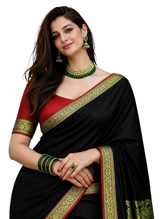 Women's Glory Banarasi Satin Silk Saree with Rich Zari Woven Border & Pallu | Soft Glossy Party Fancy Traditional Saree for Wedding, Festive, Function | Blouse Piece Included