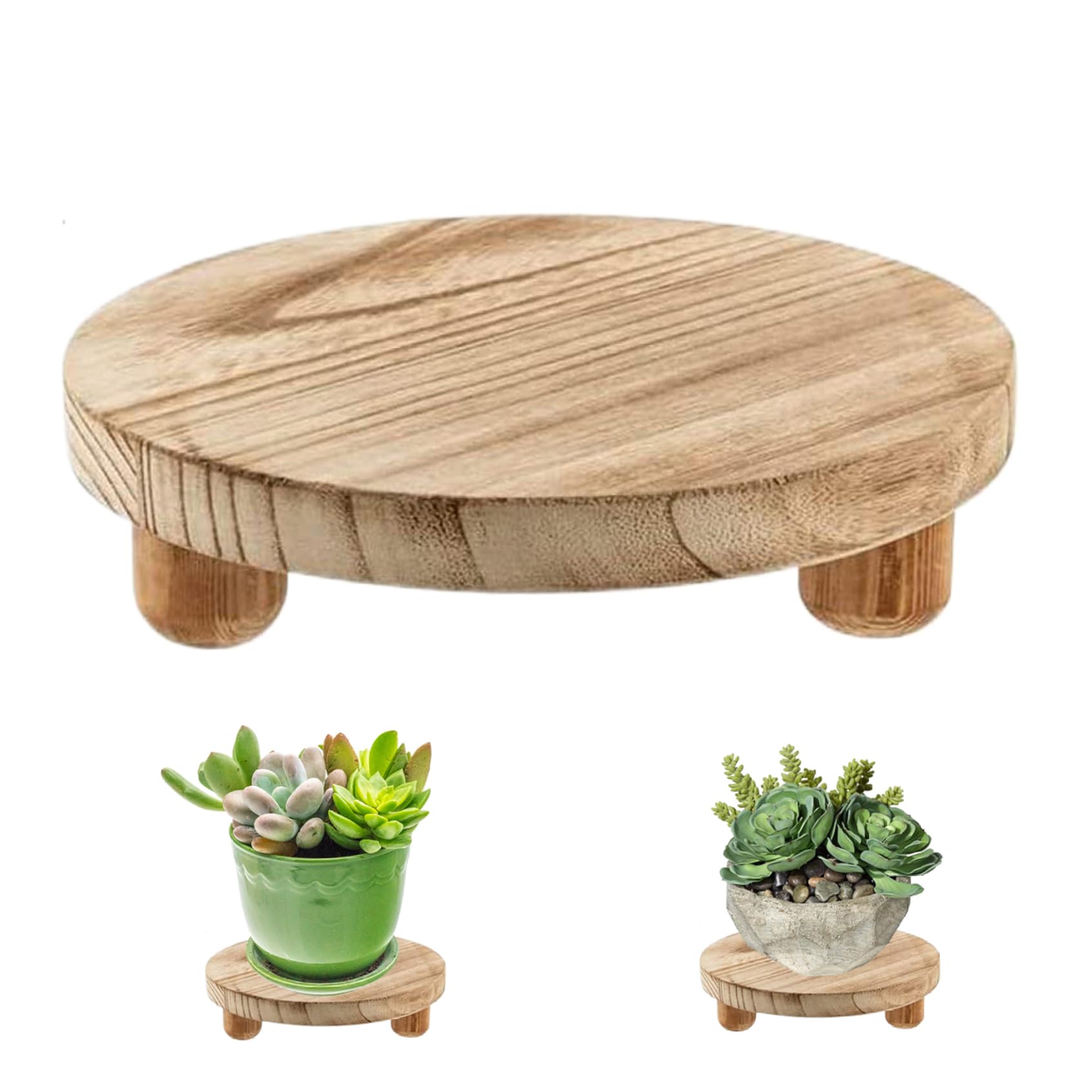 SMELEYOU Plant Riser 8 " Round Wooden Riser Small Plant Stands Indoor Flower Pot Holder Planter Stand Tray Decorative Wooden Cake Stand Pedestal Tables