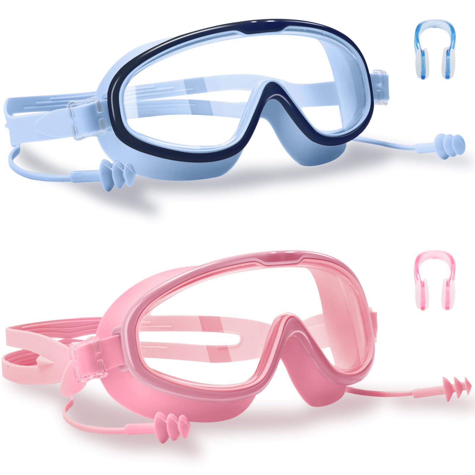 Schwimmbrillen für Kinder von 3–15 Jahren, HD großer Rahmen, Anti-Beschlag-Schwimmbrille für Kinder und Kleinkinder, 2 Stück