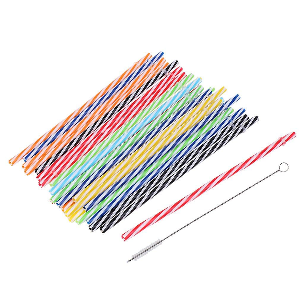 25 pajitas de plástico duro reutilizables con rayas de colores para fiestas y bodas