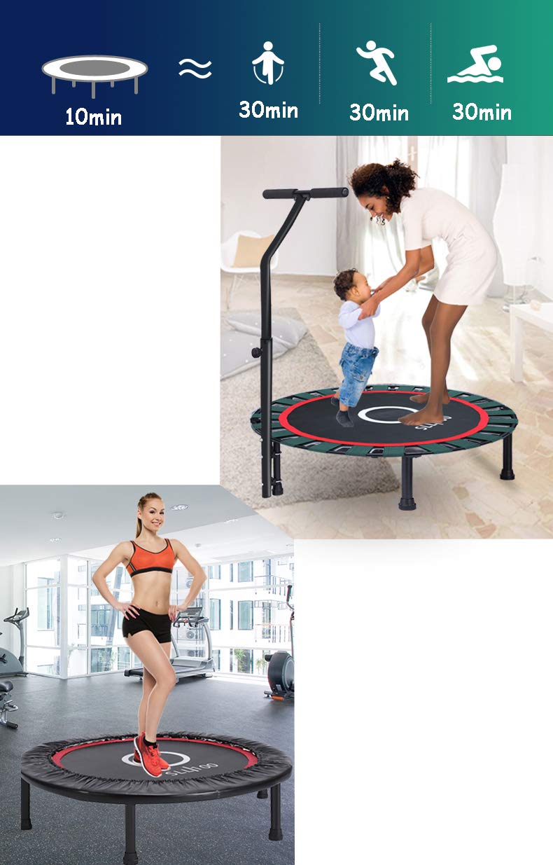 Rebostador Plegable Fitness Trampoline con pasamanos Ajustable, Fitness Rebounder para Interiores y jardín/Gimnasio/Fitness Trampoline, Capacidad de Peso: 200kg