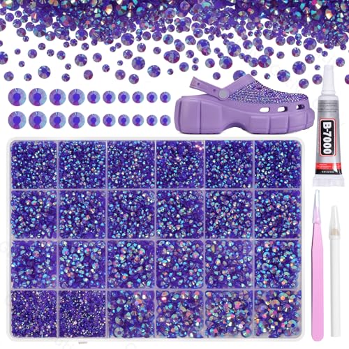 21000Pcs Purple AB Rhinestones for Bedazzling Kit Mix Sizes Jelly Bedazzling Resin Gems Gems Bedazzling for Crafting Flatback Resin Rhinestones for Craft DIY Face Makeup