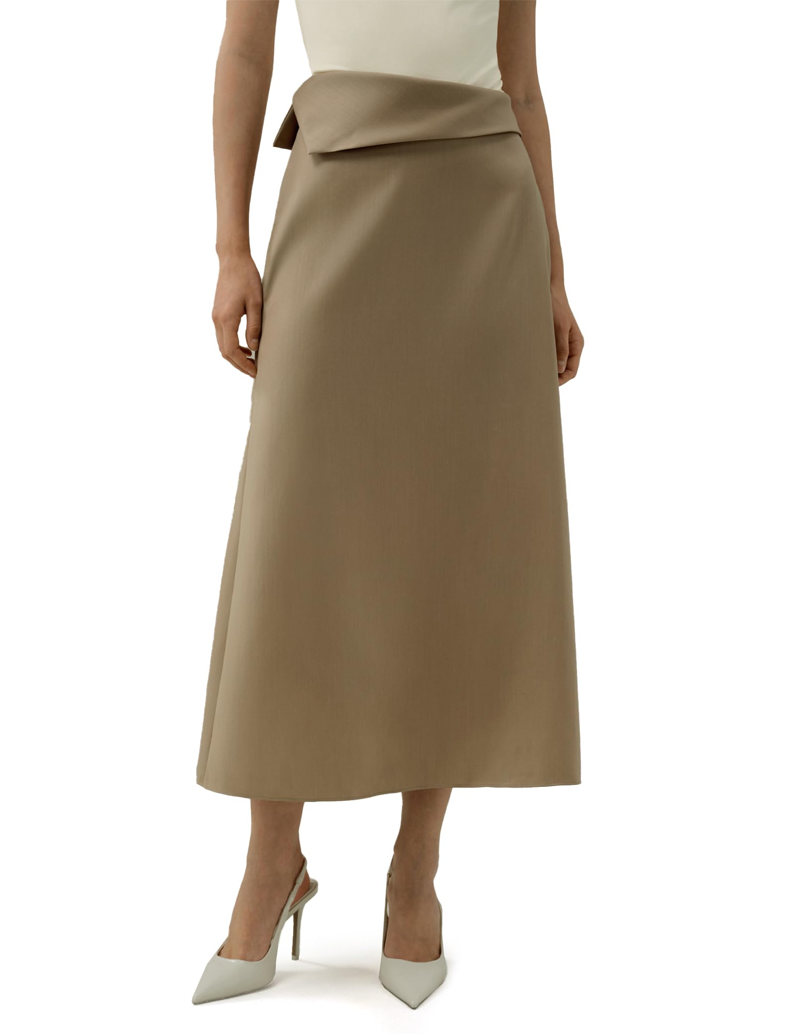 LilySilk Asymmetrical Waist Silk-Wool Midi Skirt for Women Long Fall Bottom Silk Blend Skirts