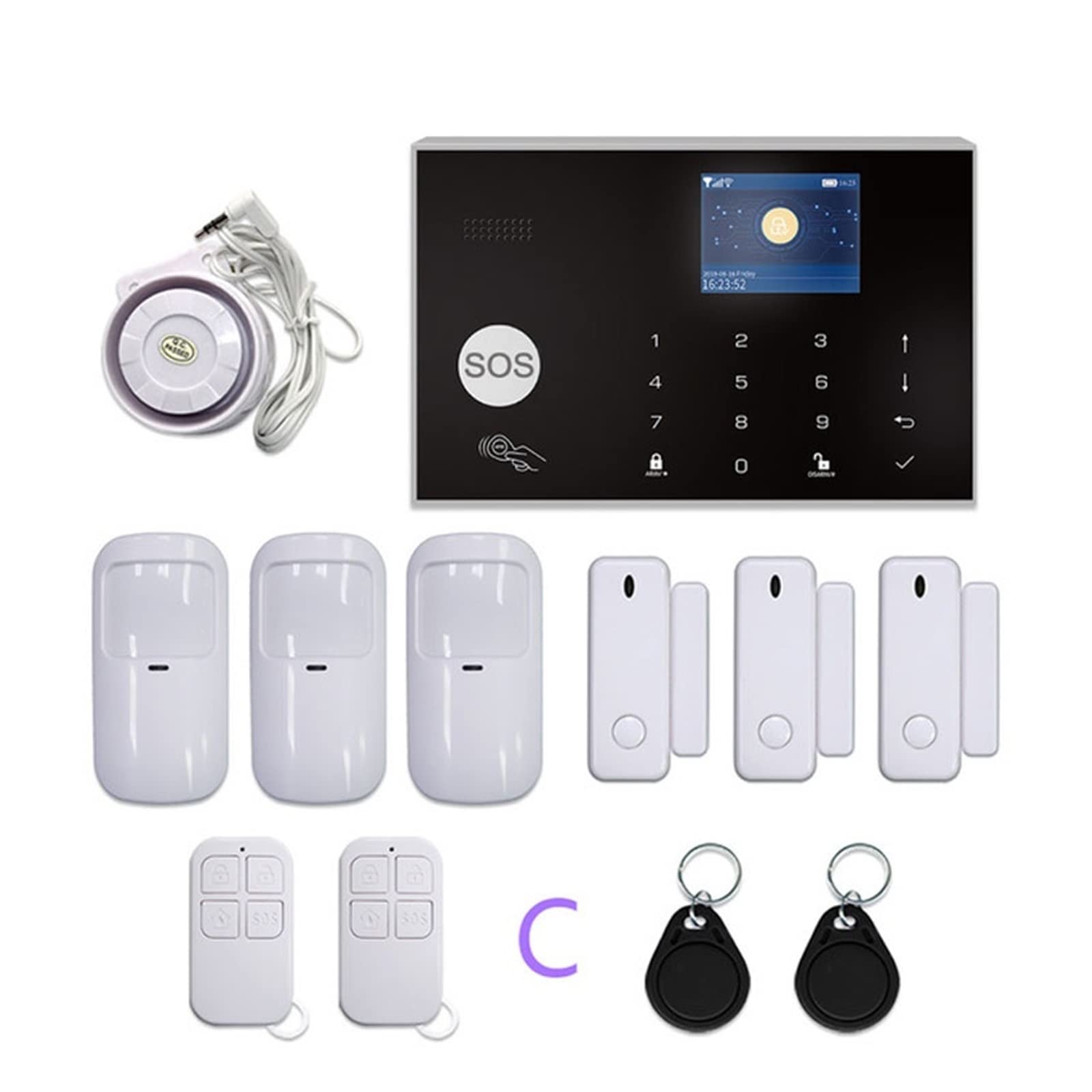 G30 Tuya WiFi GSM Système d'alarme de sécurité Domestique Le kit d'alarme de cambrioleur sans Fil Fonctionne avec Appliquer Télécommande,SystèMe Domotique Multifonctionnel(YK-002-GSM-G30-C)