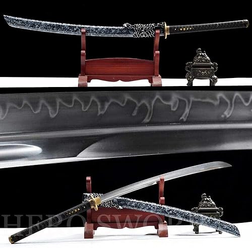 47 "Naginata Clay Templado T1095 Hoja de Acero de Alto Carbono Dragón Espada Samurái Japonés Maquinilla de Afeitar Hoja de Espiga Completa Afilada