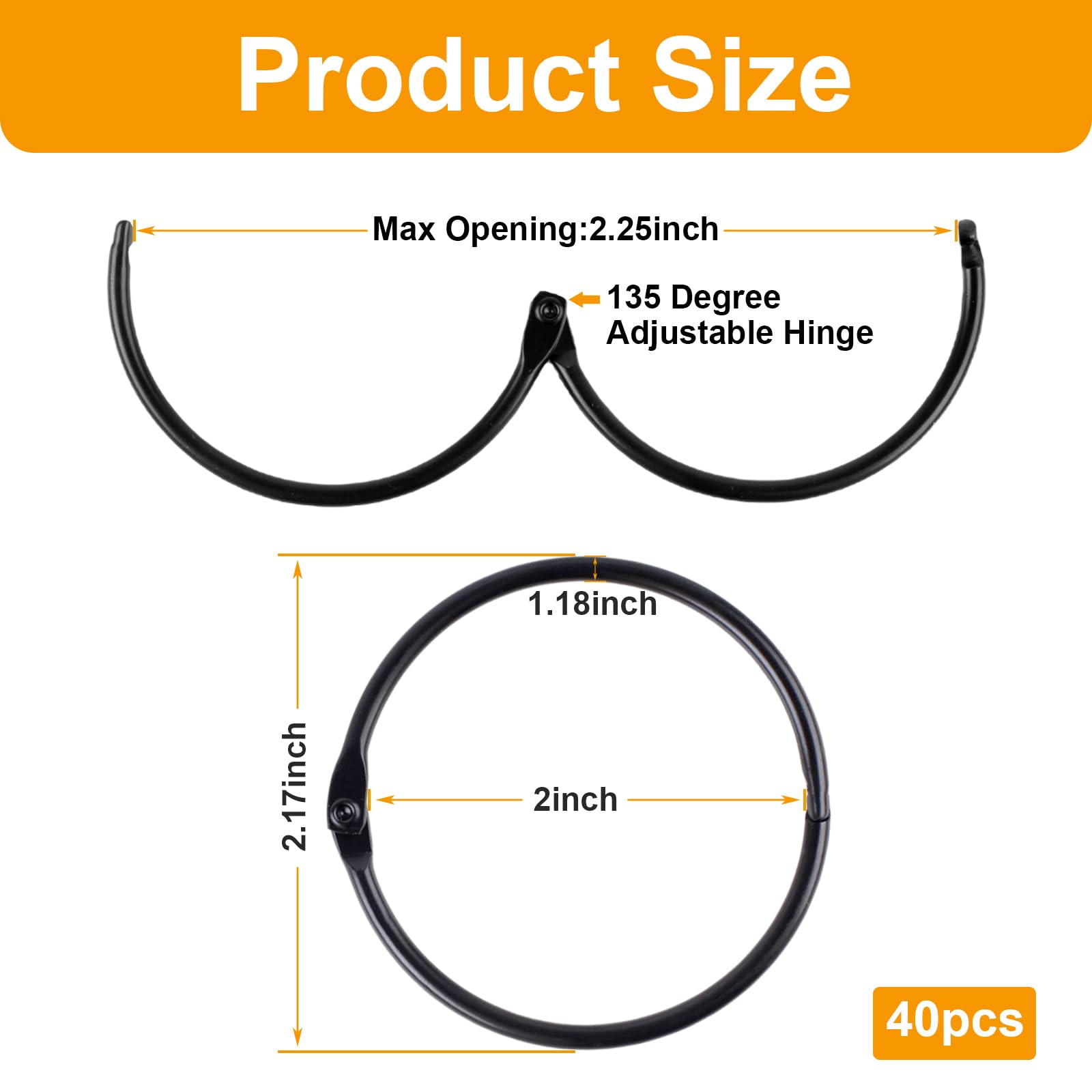 Anelli Per Tenda Doccia 50mm Apribili - Set Da 40 Pezzi In Metallo, Colore Nero - Foto 5