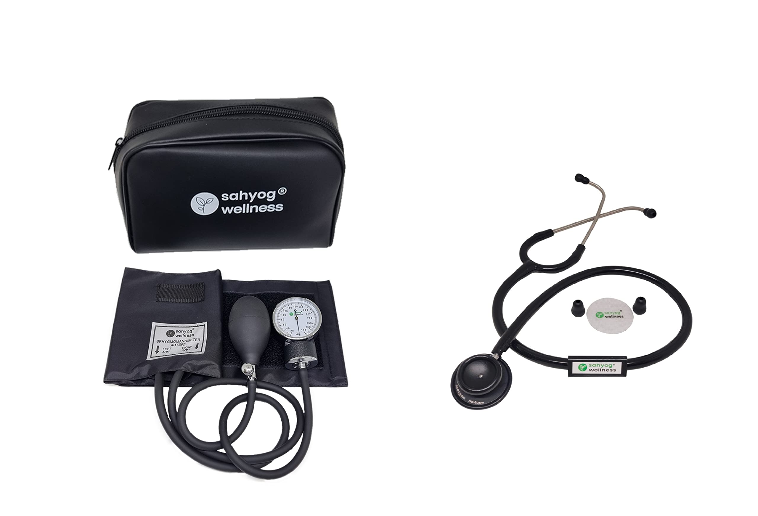 Sahyog Wellness Manual Aneroid Sphygmomanometer Blood Pressure Monitor with Stethoscope (Black)