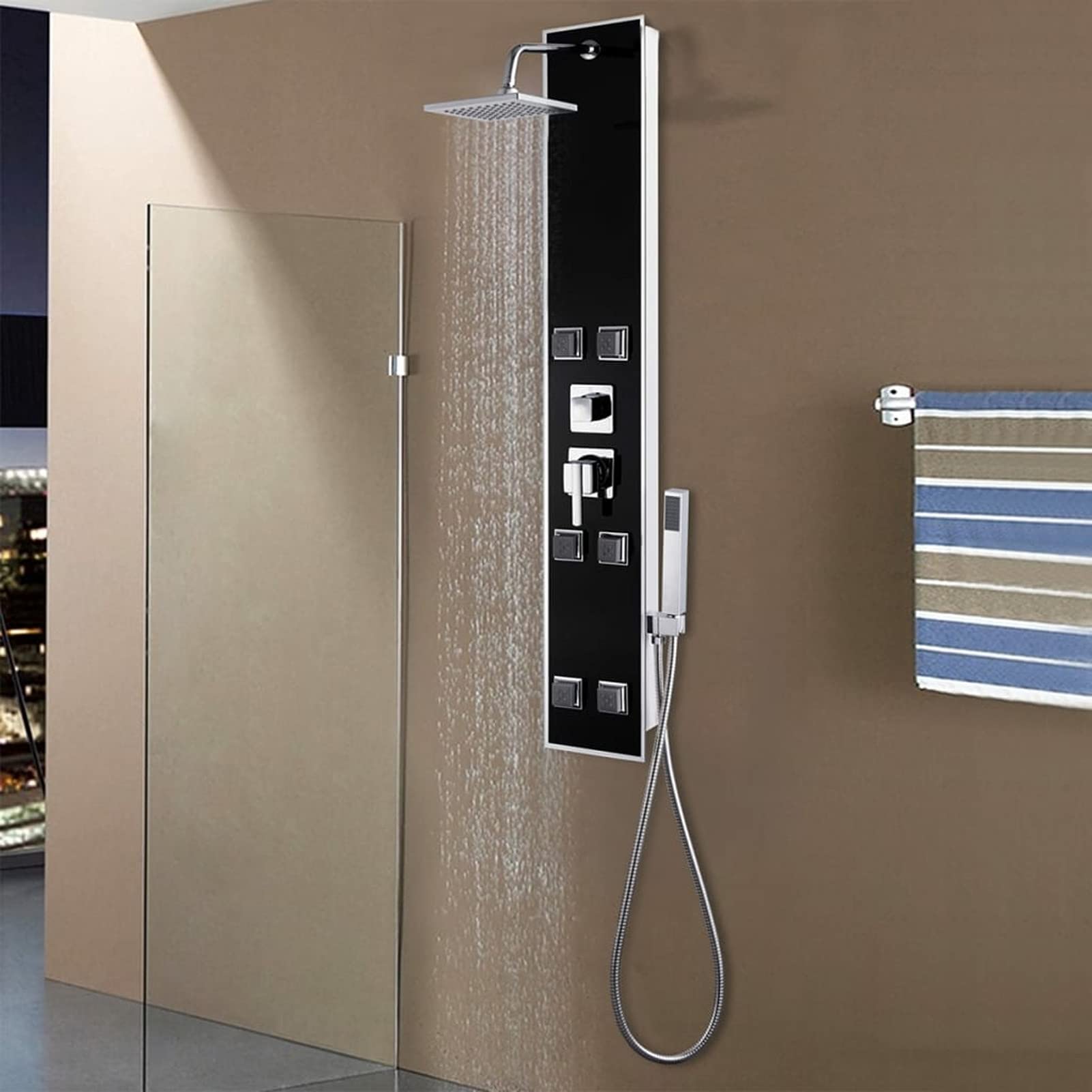 Colonne de douche en acier inoxydable noir mat chic pour baignoire