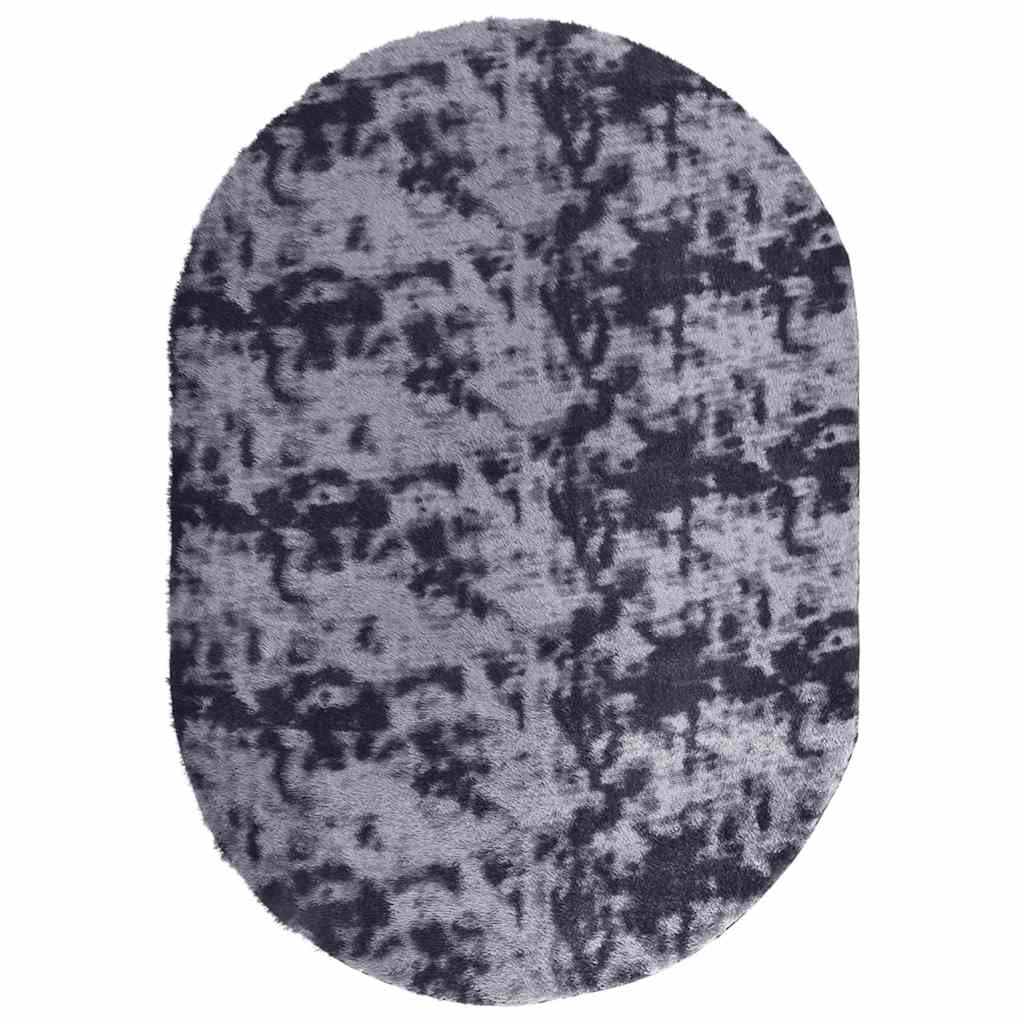 NAVARRA Tapis shaggy à poils longs gris foncé 300 x 200 cm – Tapis en peluche robuste ovale en polyester pour salon, chambre à coucher et bureau