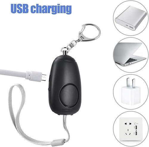 Miniatura 6 de Alarma personal de sonido seguro, alarma personal recargable de emergencia de 130 dB, llavero de alarma de seguridad con 2 luces LED, para mujeres,