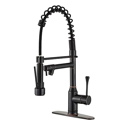Commercial Kitchen Faucet/Single Handle High Arc/Pull Down Sprayer Spring/Kitchen Sink Faucet with Deck Plate/Oil Rubbed Bronze/Beelee BL7091BP