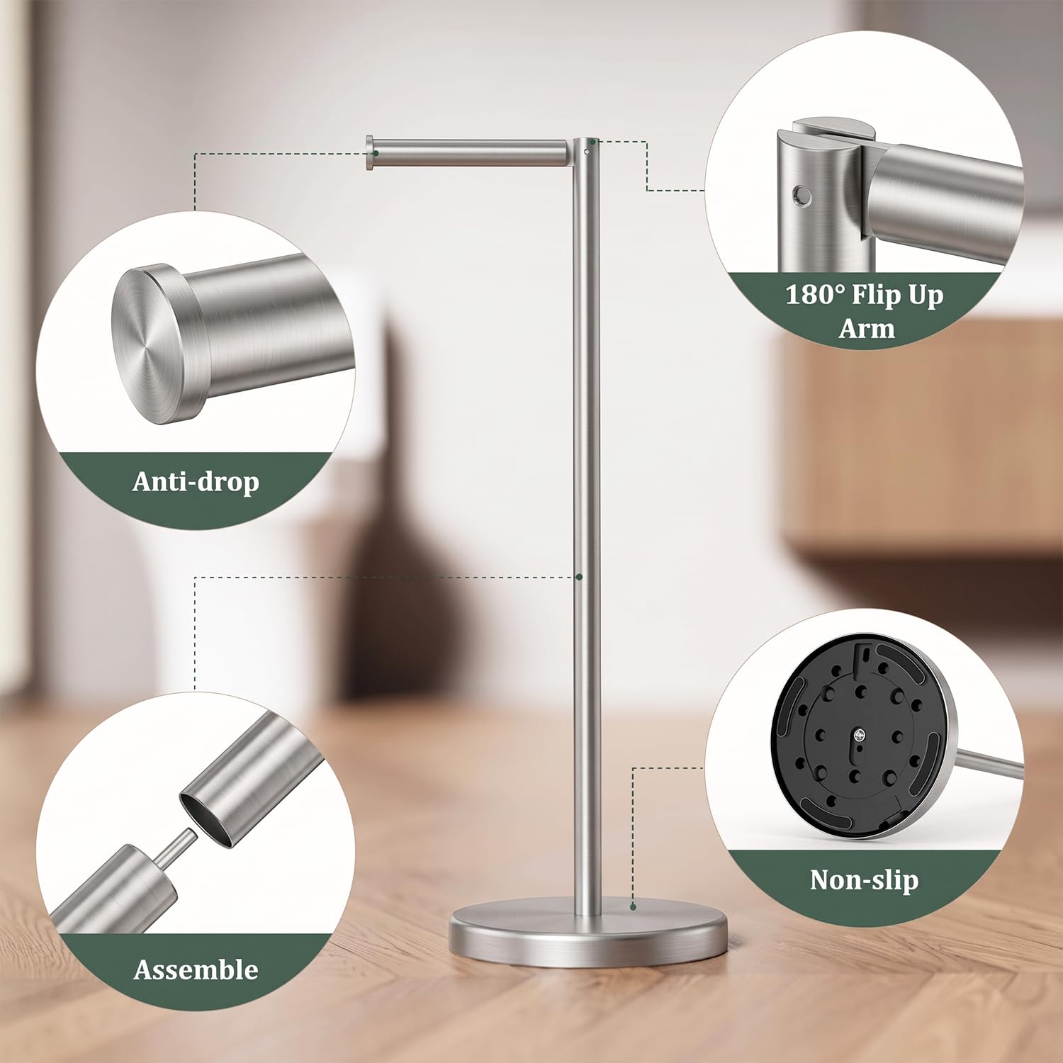 Brushed Nickel Toilet Paper Holder Stand Free Standing Tissue Roll Holder — Amazon image 7