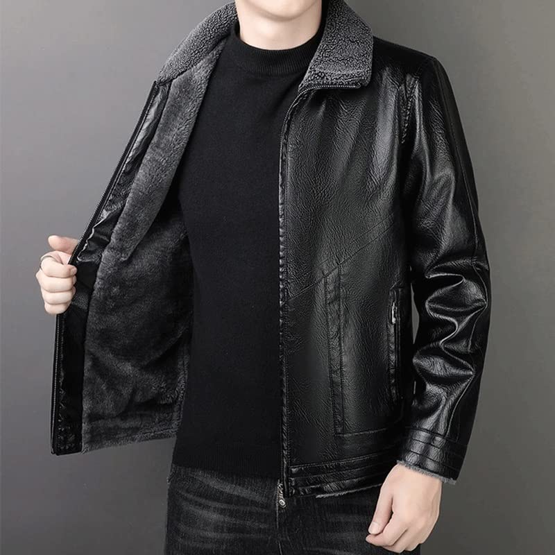 Chaqueta de cuero para hombre invierno con cierre y cortaviento miniatura 2