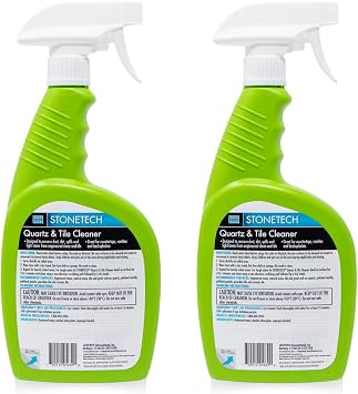 StoneTech Quartz & Tile Cleaner Spray Quartz Countertop Cleaner for Engineered Stone, Ceramic & Porcelain Removes Dirt & Spills 2-Pack, 24oz Each + 2 Microfiber Cloths Fresh Scent