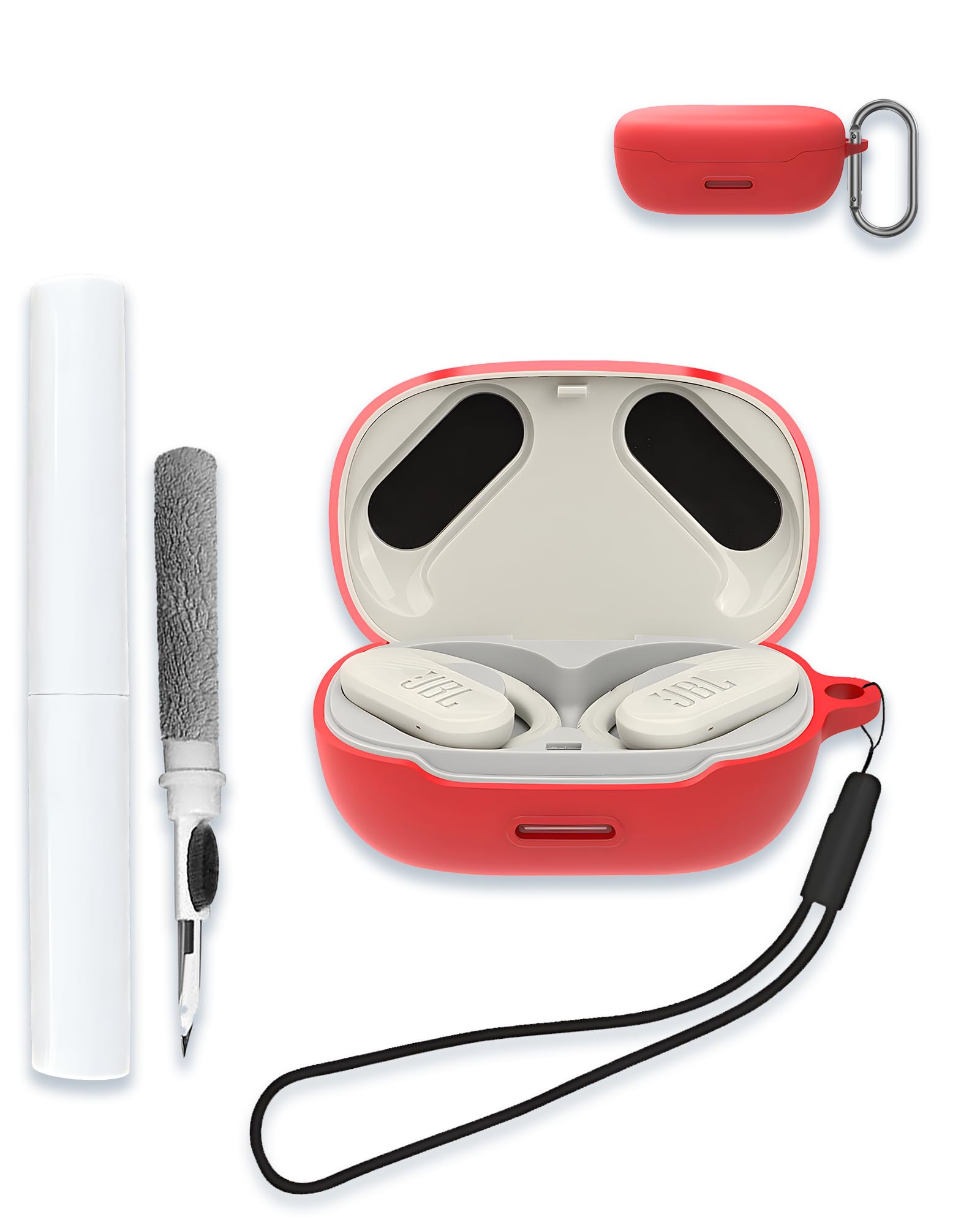 Case for JBL Endurance Peak 3 - True Wireless Headphones, Soft Silicone Protective Portable Scratch Shock Resistant Shell with Cleaner Kit & Carabiner