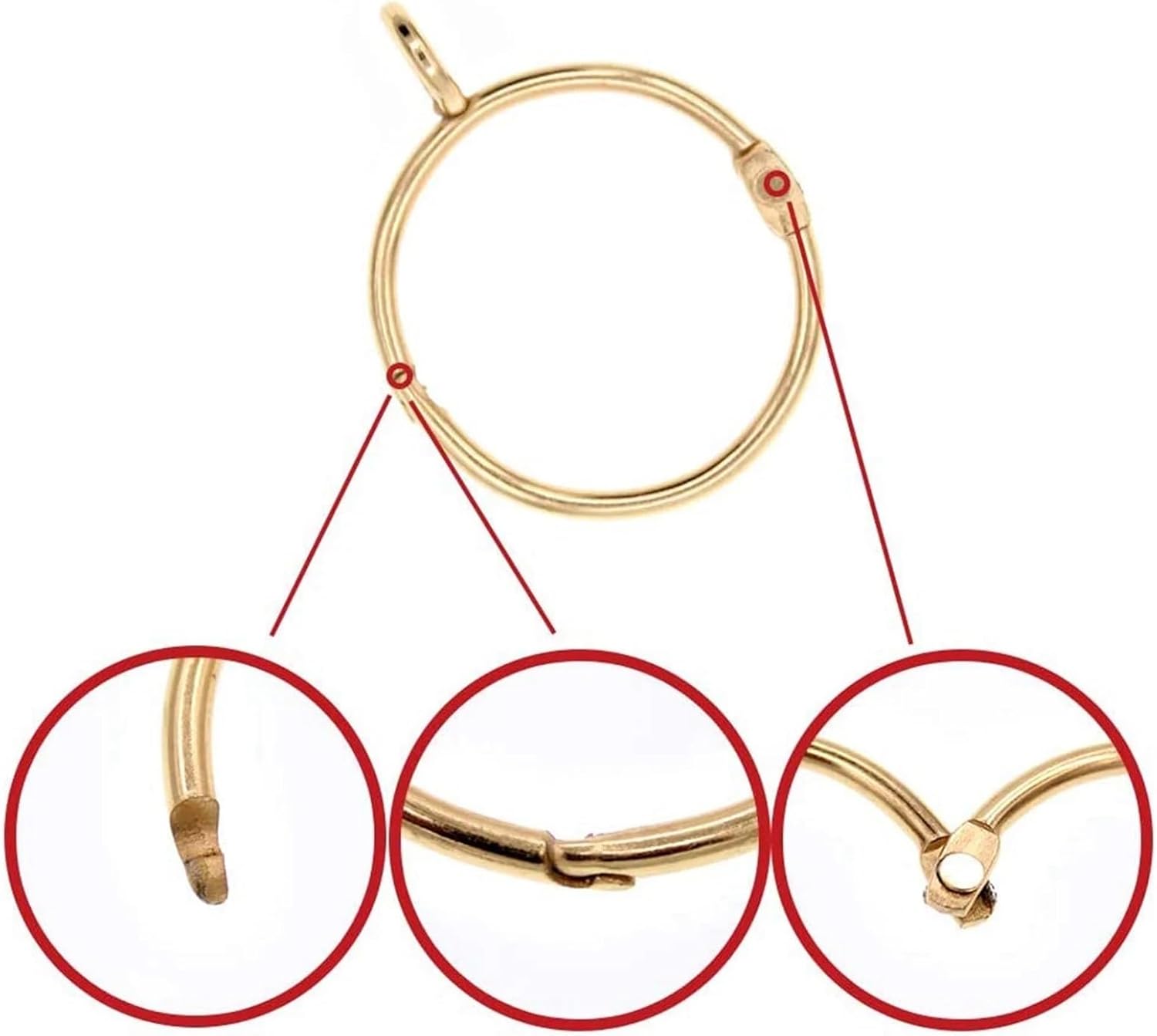 Curtain Rings 100 Pcs Openable Gold Curtain Rings Open and Close Metal Rustproof Drapery Loops with Eyelet for Hook Pins (1.5 Inch) for Home Offices Hotels Cafes