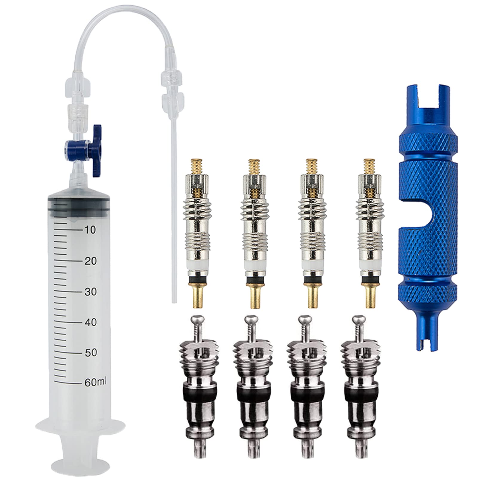 RRK Tubeless Bike Tire Tool, Repair Kit and Sealant Injector Syringe Set with Valve Removal Tool Kit