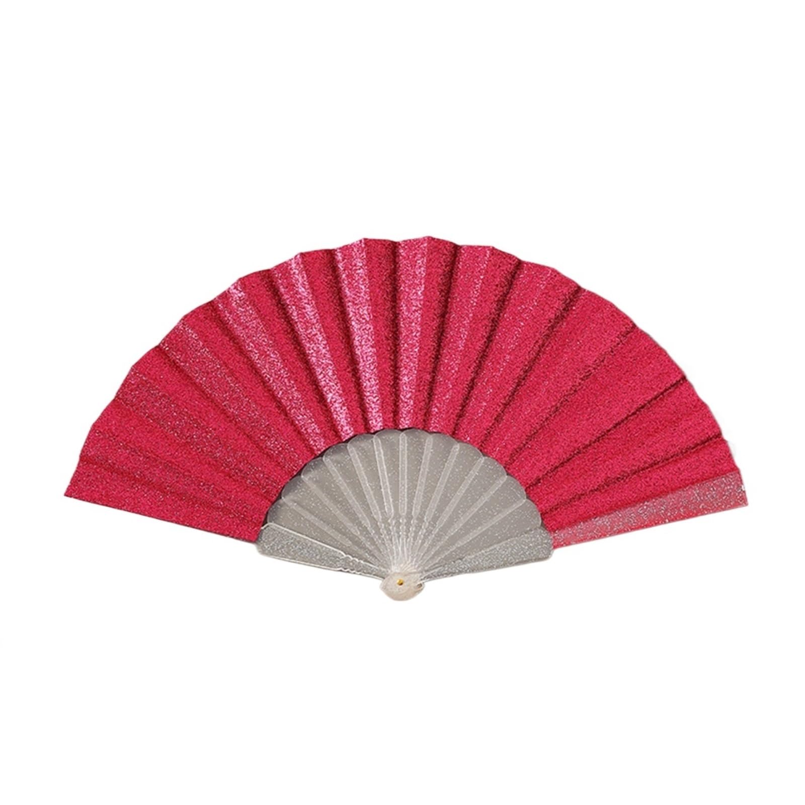 Zeahkri Folding Fans 6pcs Sparkling Colorful Glitter Fan Handheld Folding Fans Summer Accessories Dance Prop Wedding Party Decoration Gift for Wedding Performance Dancing(Rose Red)