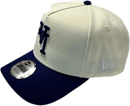 刺繍ロゴ トラッカーキャップ ホワイト/ブルー　逆LA LAロゴ刺繍キャップ ホワイト/ブルー 刺繍ロゴ トラッカー