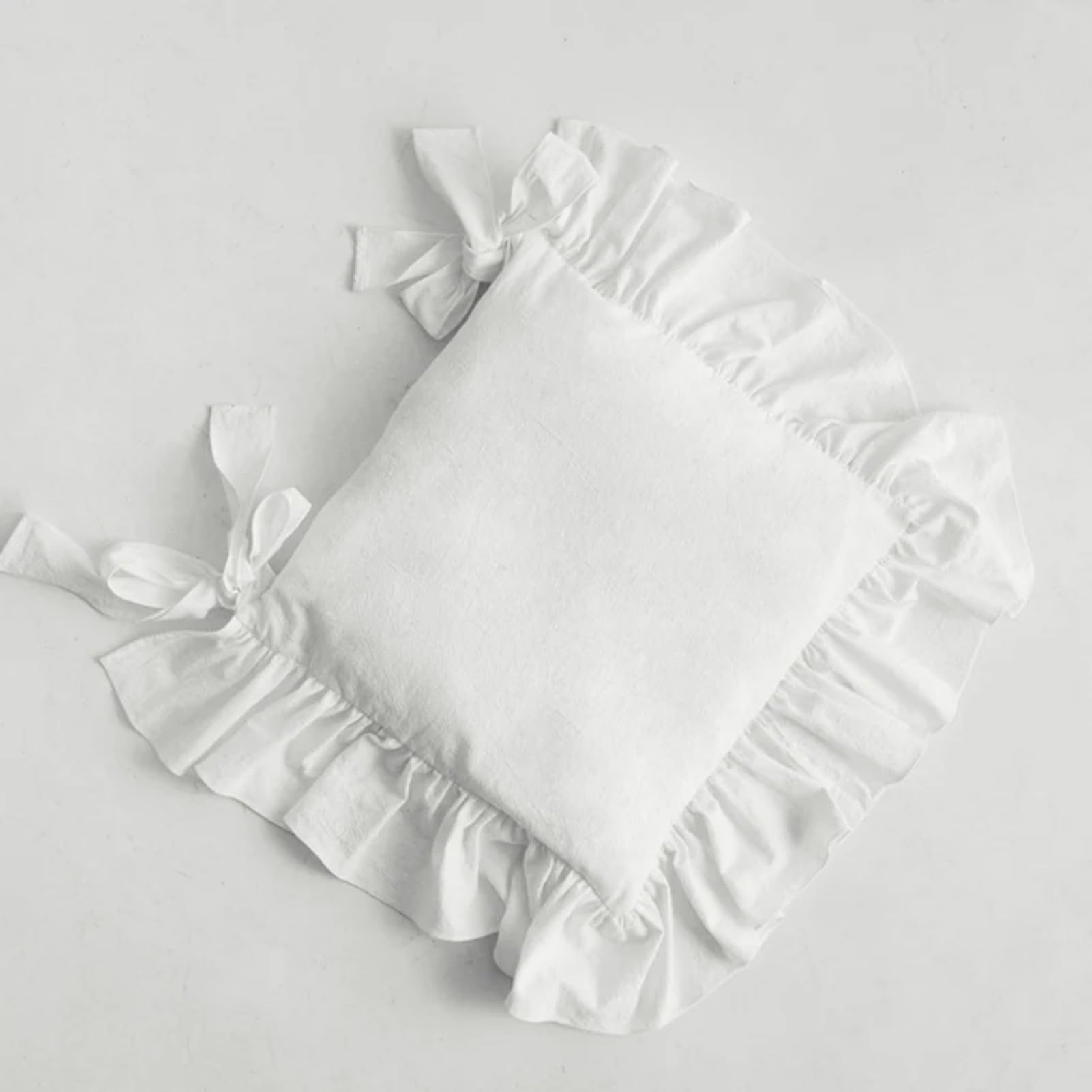 ZHULILY Farmhouse Indoor Chair Cushions for Dining Non-Slip Rocking Chair Cushions with Zipper Ruffled Cotton Seat Cushion for Kitchen White Retro Chair Pads with Ties 14.5''×14.5''