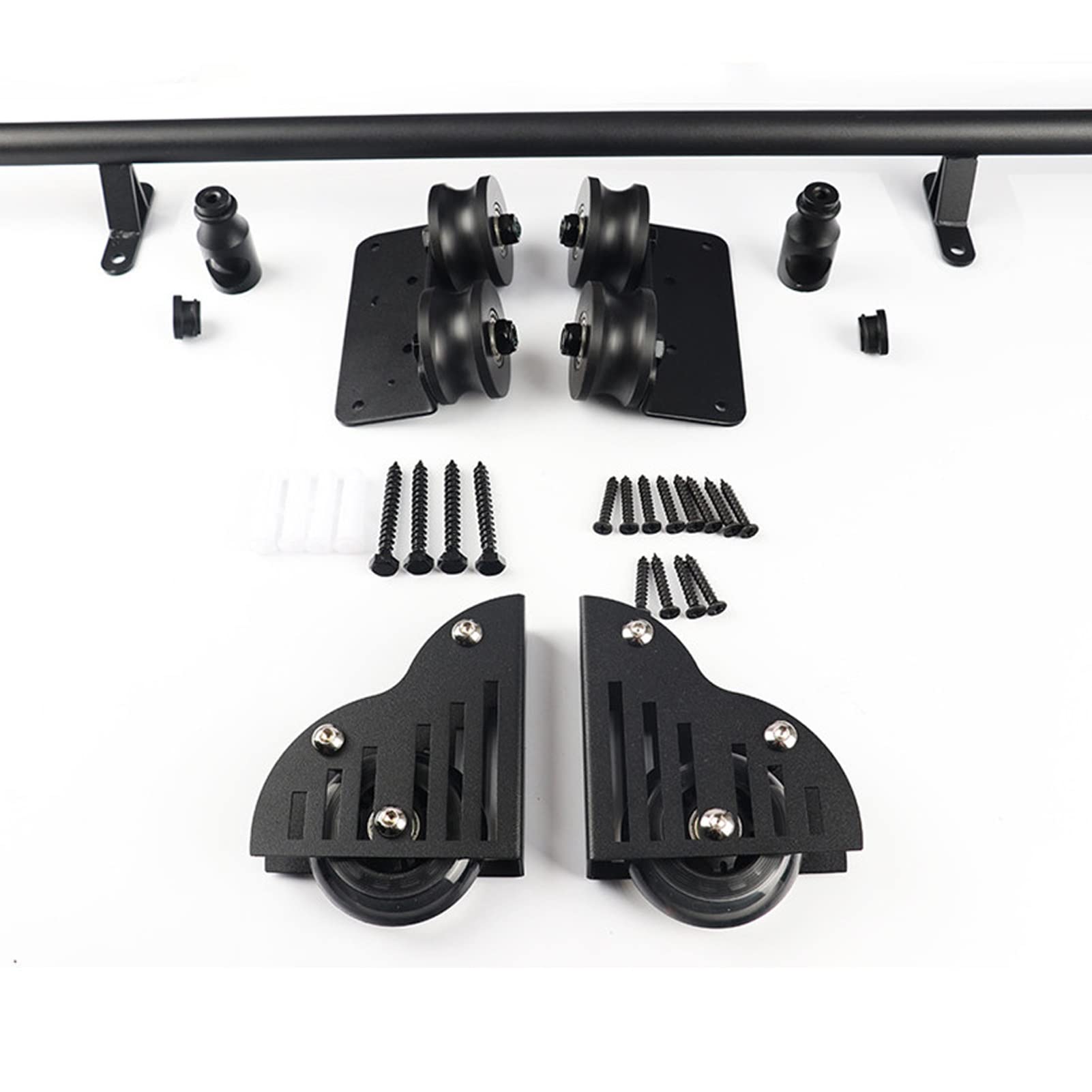 Kit quincaillerie pour porte coulissante de grange avec rail en tube rond acier au carbone