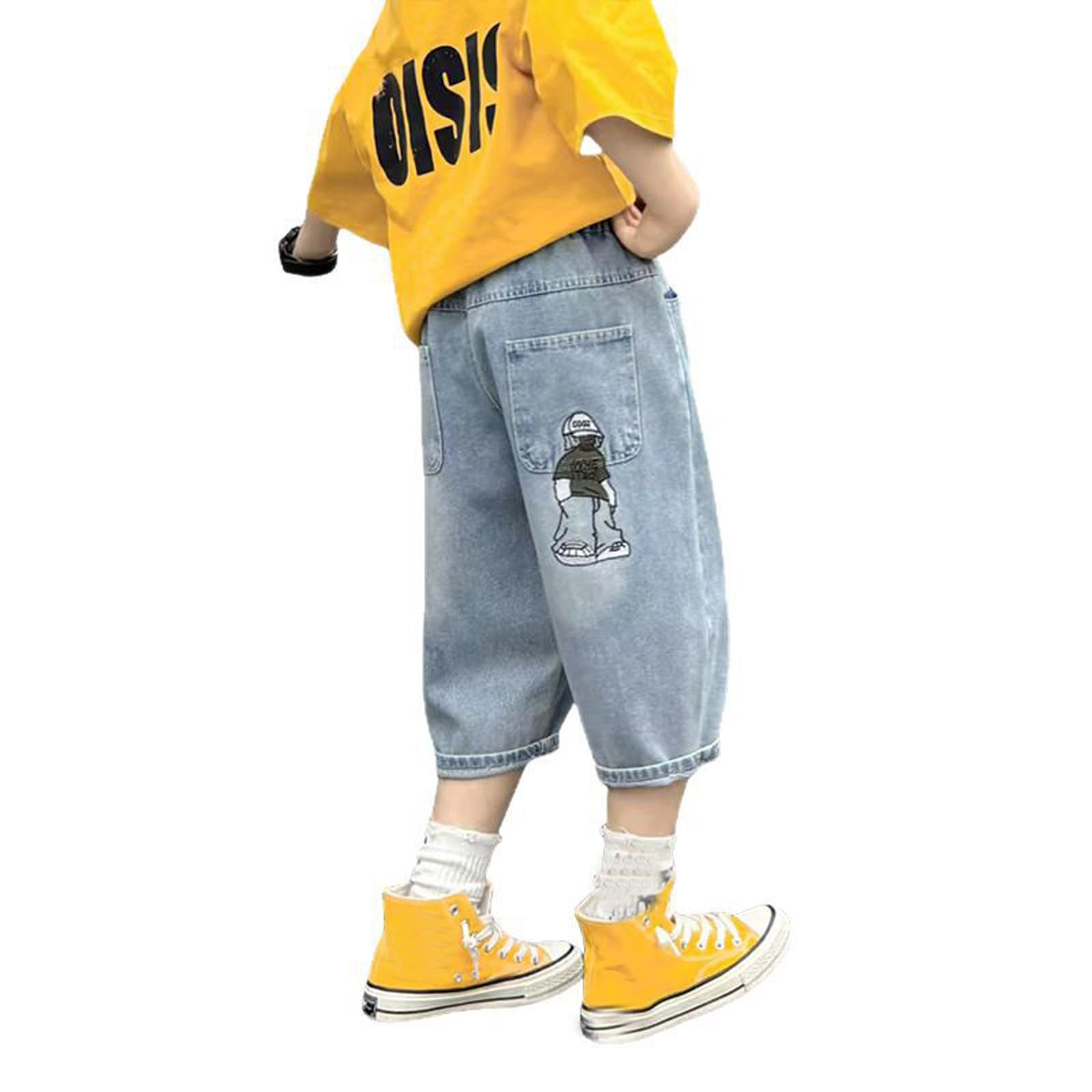 Jeans da Bambino Ragazzo,Pantaloncini Elastico in Vita con Regolabile Pantaloncini Corti Trekking Dritti per Ragazzi Pantaloni Estivi alla Moda Bambini 3 a 8 Anni
