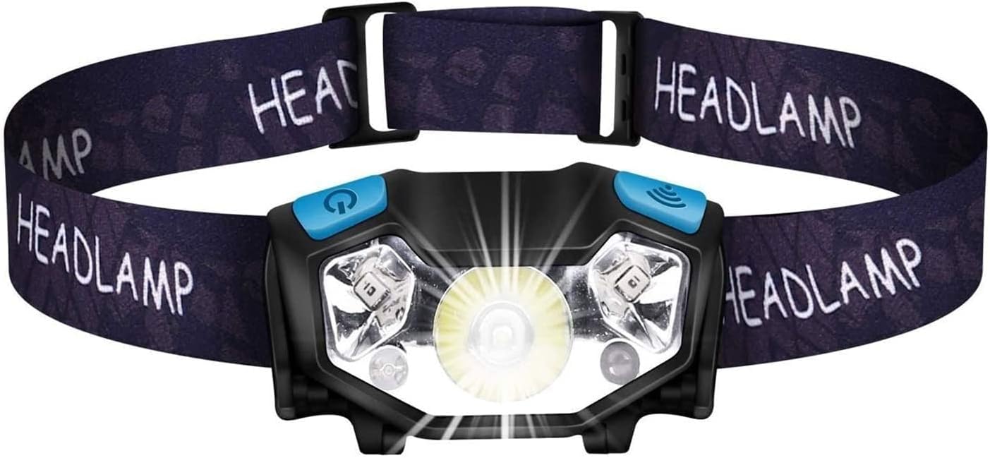 LED Headlamp Flashlight - Running Camping and Outdoor Headlight Headlamps - Head Lamp with Red Safety Light for Adults and Kids (Black)