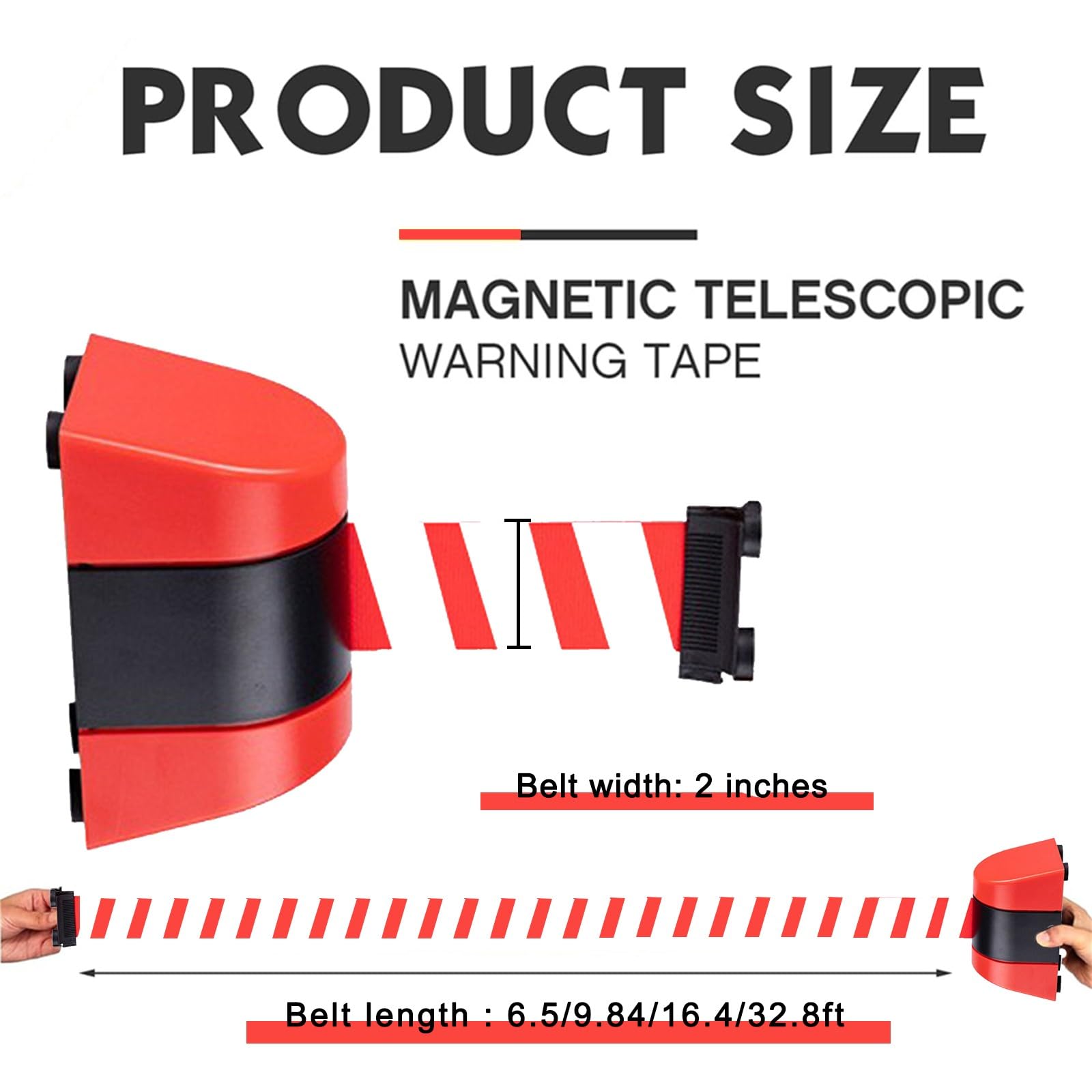 Global Industrial Magnetic Retractable Belt Barrier, Black Case W/15' Red 