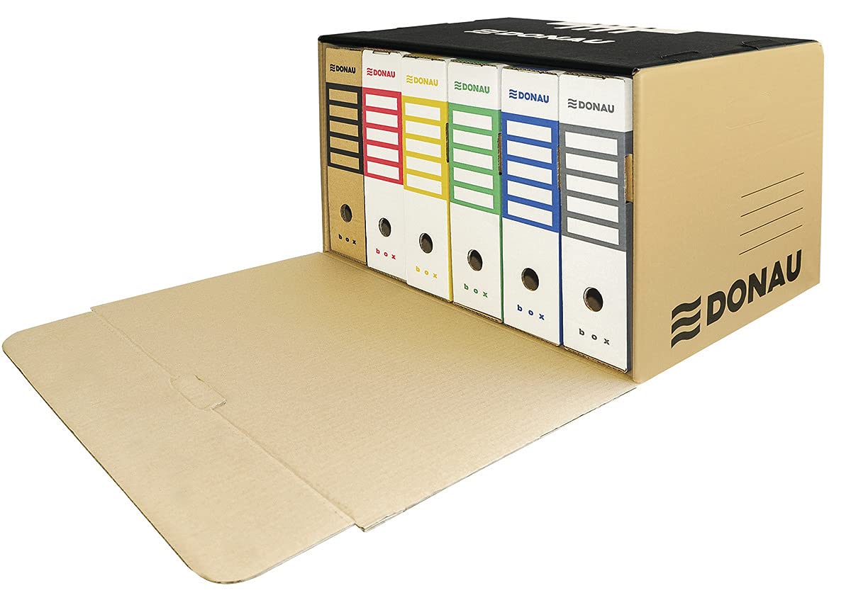 DONAU 7667301FSC 02 - Scatola per archivio rinforzata con patta frontale in cartone ondulato riciclato a tre strati, 5 pezzi, portata fino a 12 kg, certificazione FSC®