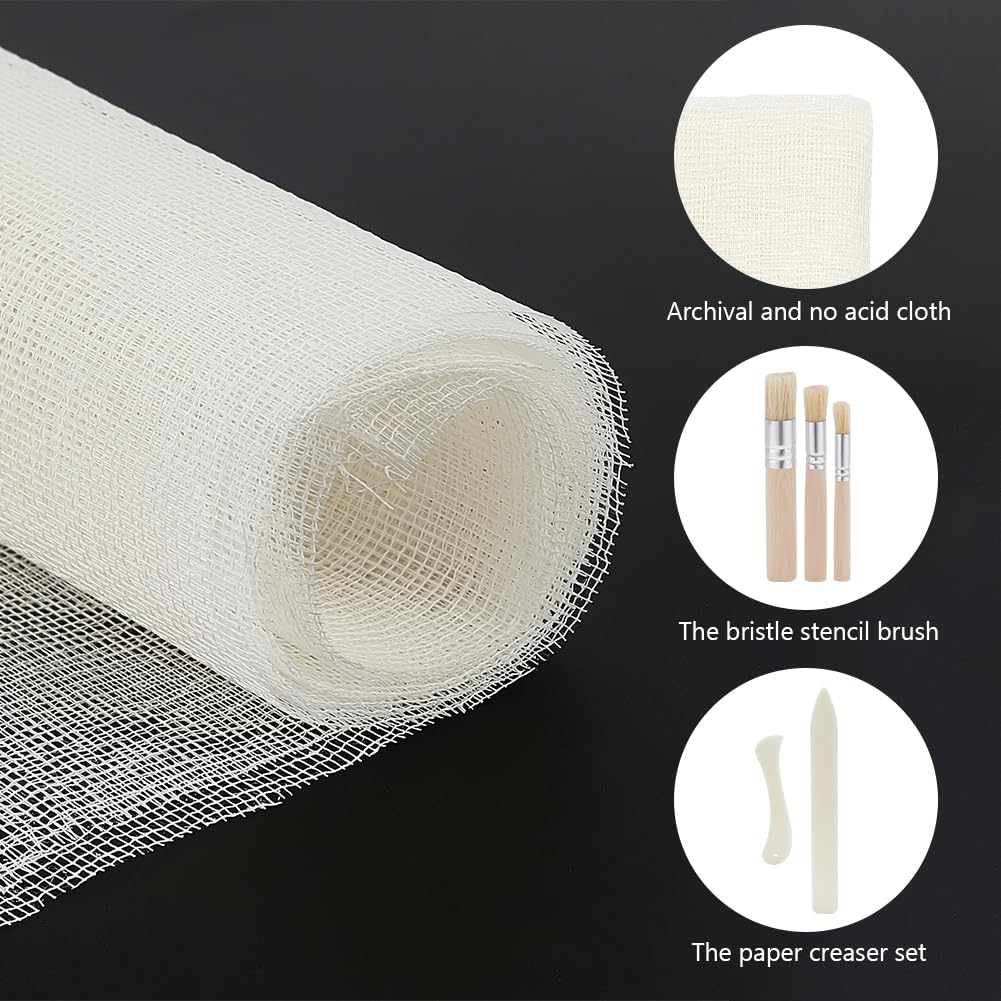 WEBEEDY Kit di tela per rilegatura comprende 3 panni di rilegatura 92 x 100 cm, tessuto di riparazione bianco 2 strati di carta per cartelle in osso e 3 pennelli per riparare la rilegatura di vecchi
