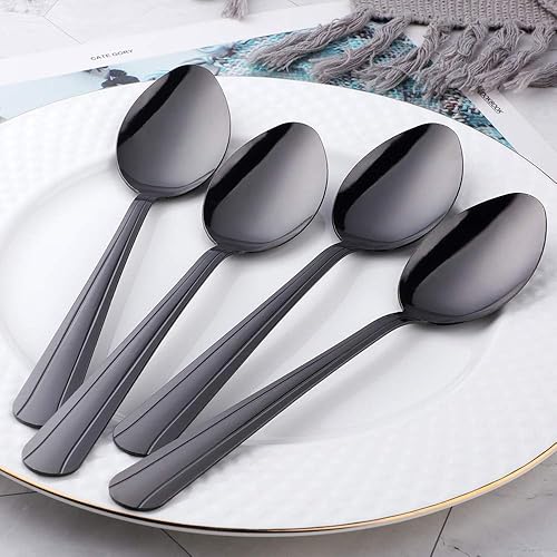 Miniatura 3 de TUPMFG Juego de 12 cucharas de cena, cucharadas de acero inoxidable, cuchara de sopa de mesa de 7 pulgadas, cuchara de metal con líneas limpias,