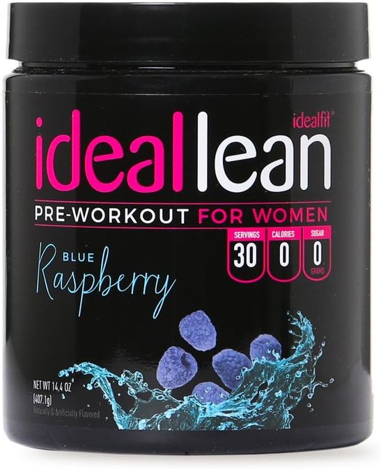 IdealLean, Best Pre Workout for Women - Energy Boost, Increase Training Intensity, Mental Focus, & Results, Beta-Alanine, Low Calorie & Healthy, 30 - Servings (Blue Raspberry)
