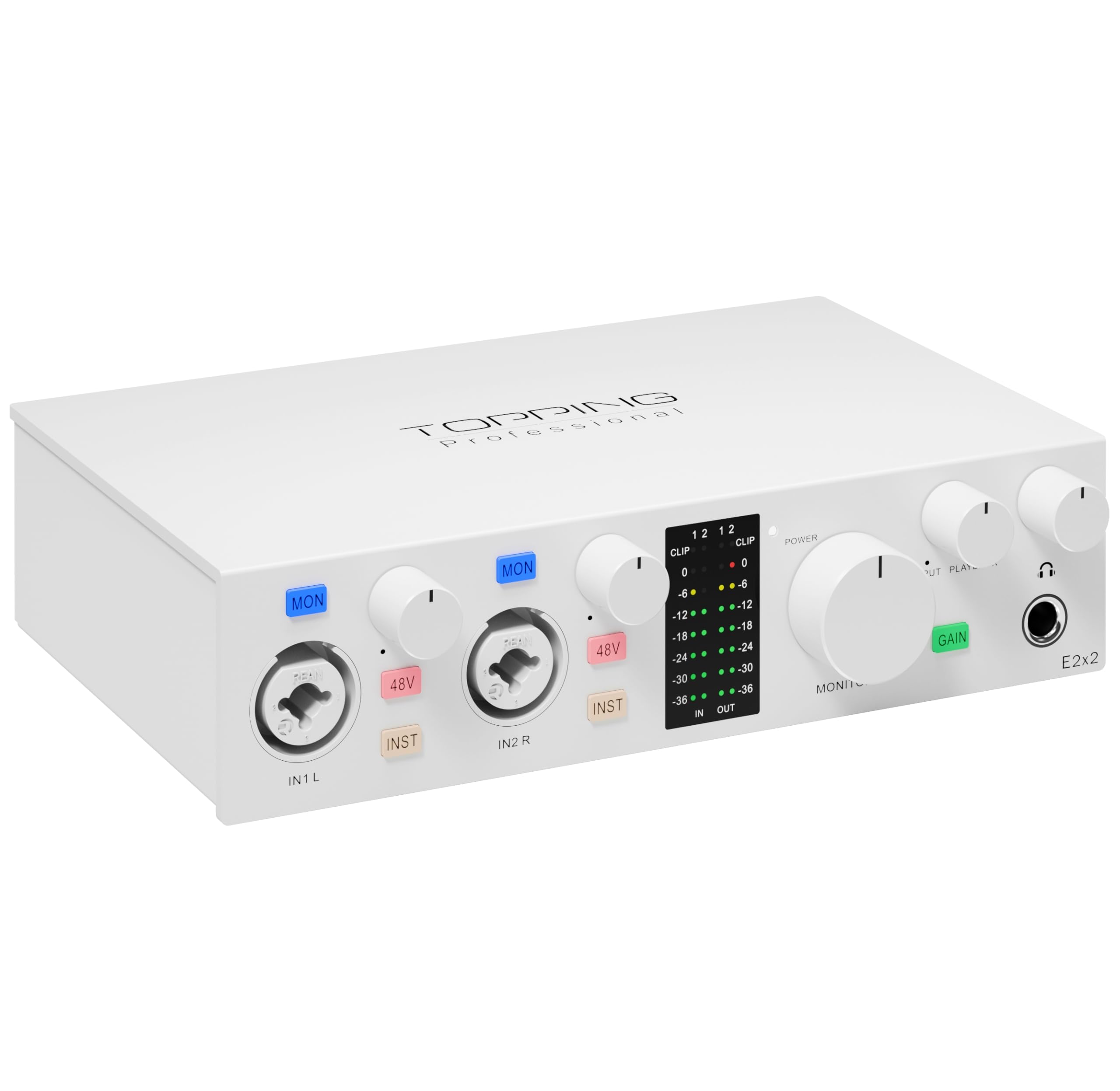 Topping Professional E2x2 Interfaccia Audio USB Modulo Preamplificatore Microfono Bianco