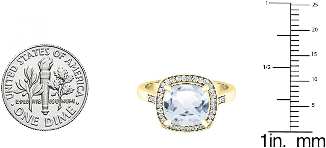 Dazzlingrock Collection 10K 8 MM Cushion Gemstone & Round White Diamond Ladies Bridal Halo Engagement Ring, Yellow Gold