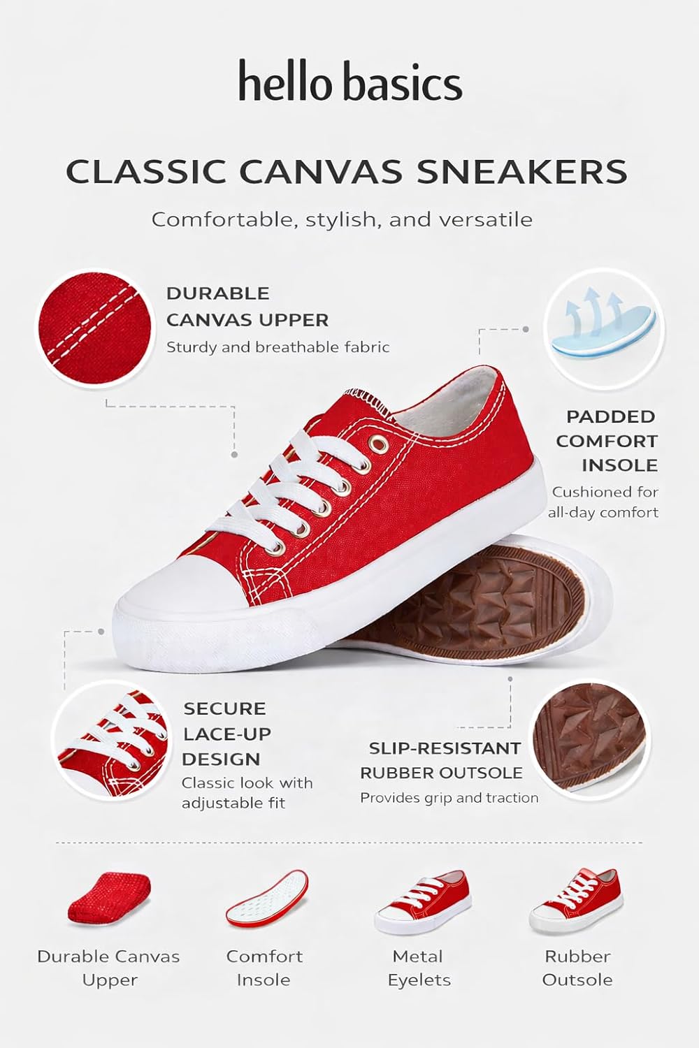 hello basics Canvas Shoes for Women Casual Low Top Sneakers Fashion Womens Tennis Shoes for Everyday Wear - Image 3