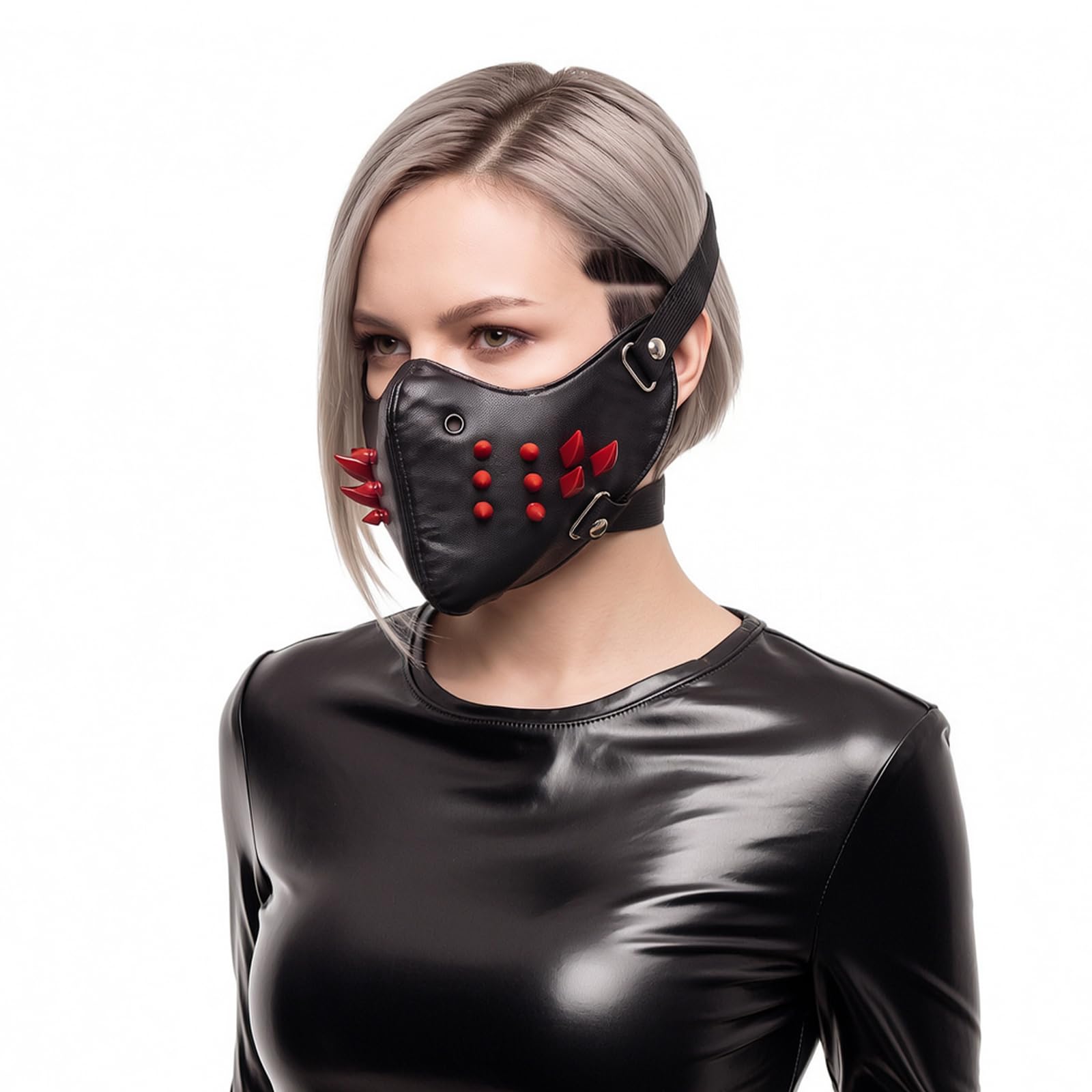 Steampunk Studded Half Face Mask Gothic Spike Studs Skull PU Leather Mask