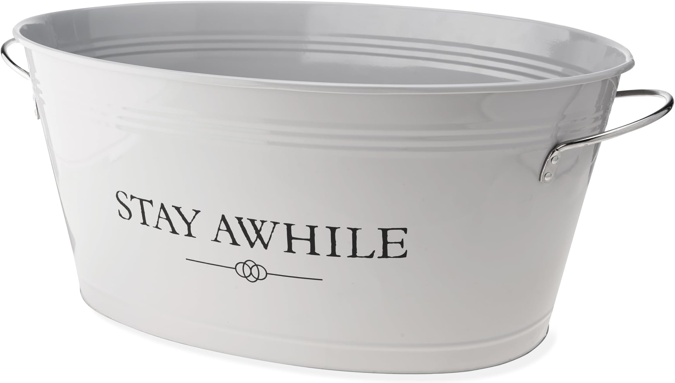 Twine Stay Awhile White Painted Galvanized Ice Bucket & Metal Tub - Beverage Ice Barrel Tub for Parties in 6.3-Gallon Capacity