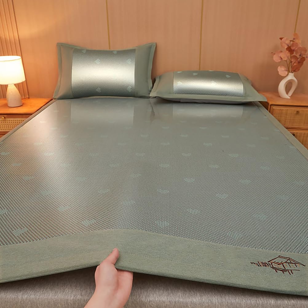 Summer Sleeping Mat, Breathable Cooling Bamboo Sleeping Mat With 2 Pillowcases, Multicolor, Multiple Sizes(B,150 * 200CM)