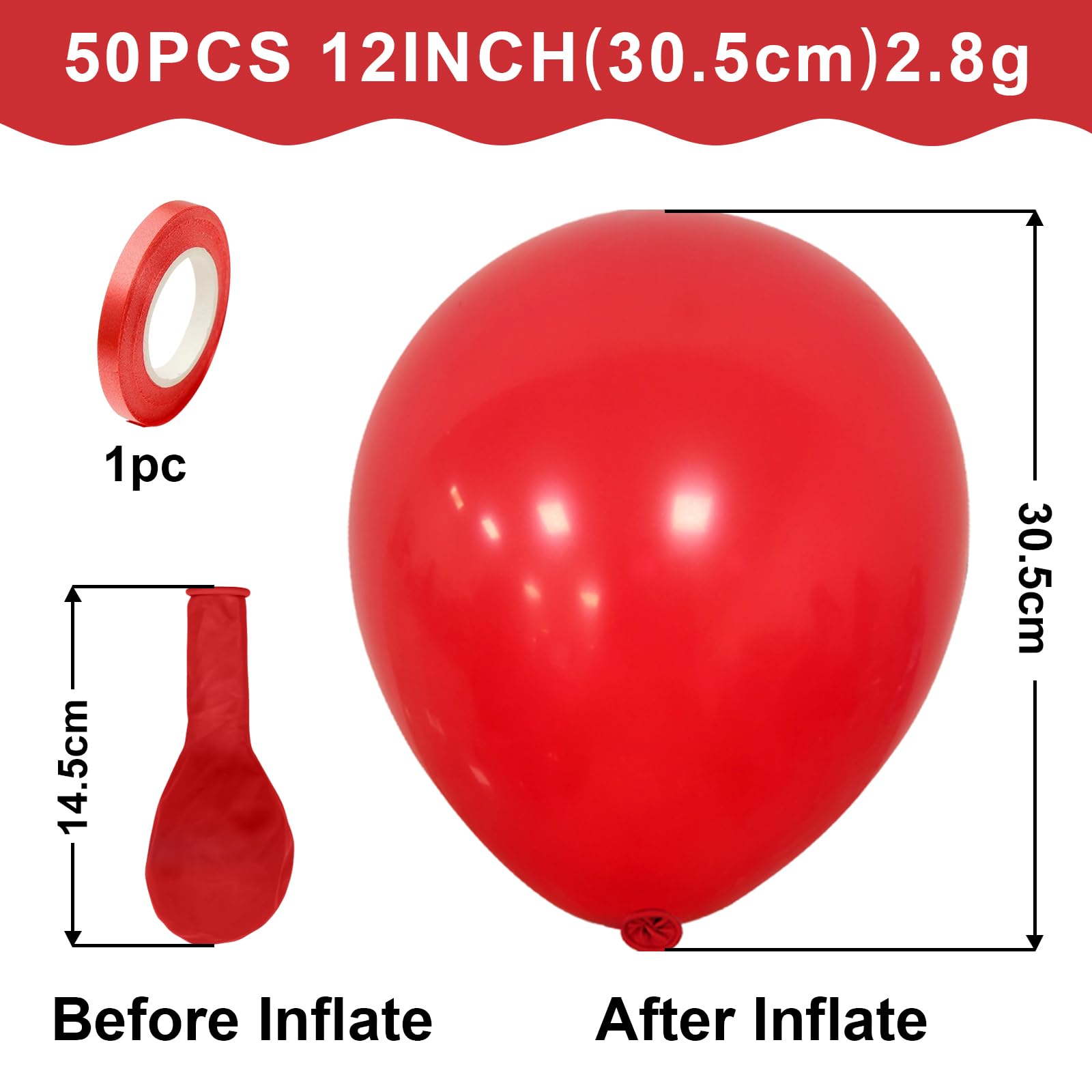 Ballons Rouges 50 Pièces De 12 Pouces En Latex Mat Pour Femmes, Filles, Enfants - Décoration Fête d'Anniversaire, Remise Diplôme, Mariage, Saint-Valentin - Thème Rouge