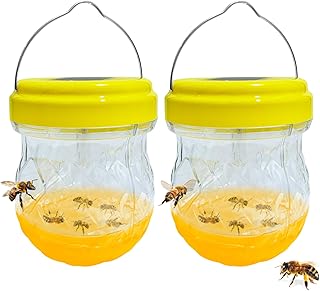 2 Pack Wasp Traps Solar Day & Night Wasps Bee Trap for Outdoor Hanging Outside Yellow Jacket Hornet Wasp Trap Catcher for Yard, Garden, Farm (Bait NOT Included)