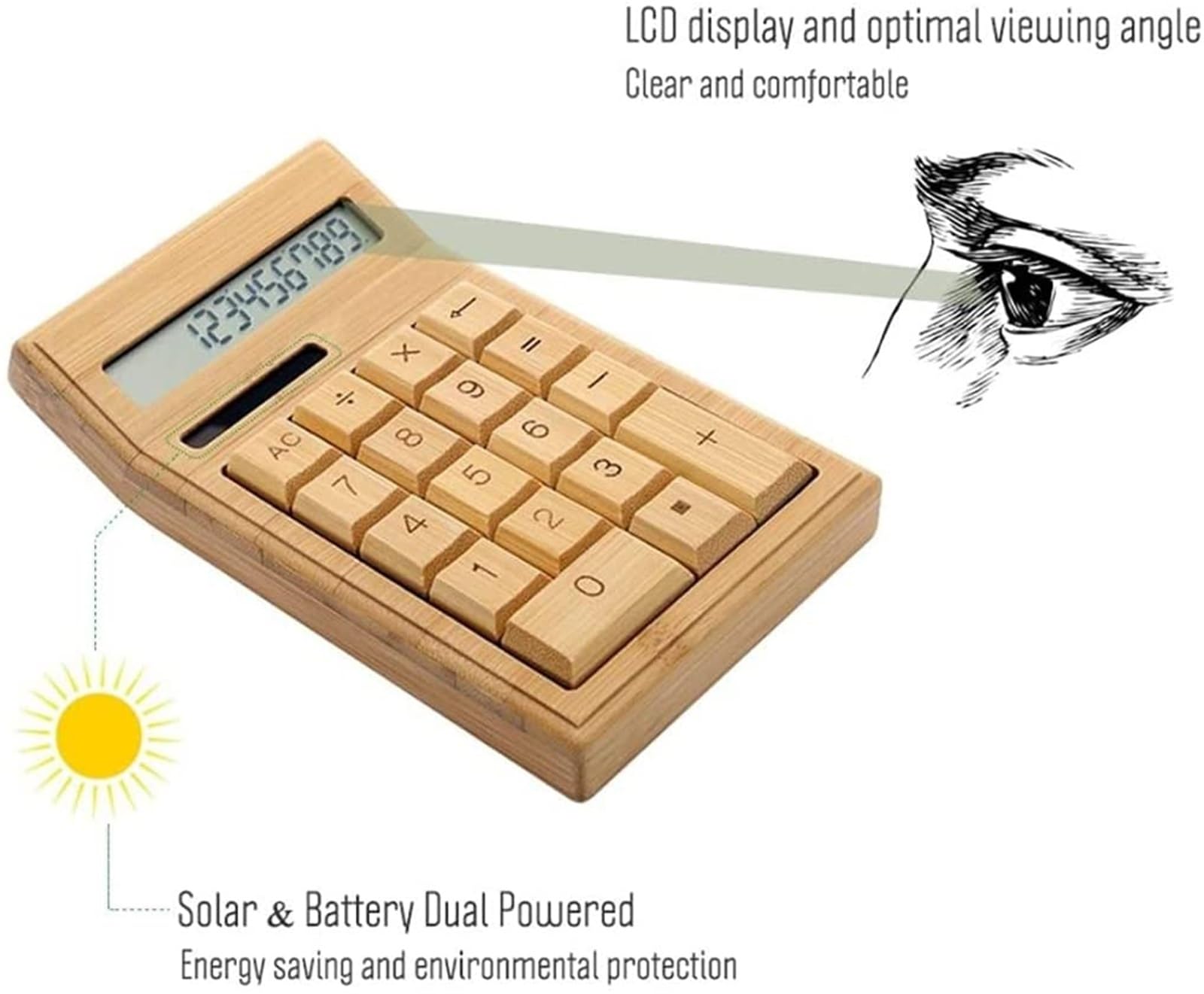 Calculadora Calculadora Electrónica Bamboo con Contador, Función Estándar Y Pantalla De 12 Dígitos Doble Alimentación Escritorio Oficina(13.5 * 17.8cm)