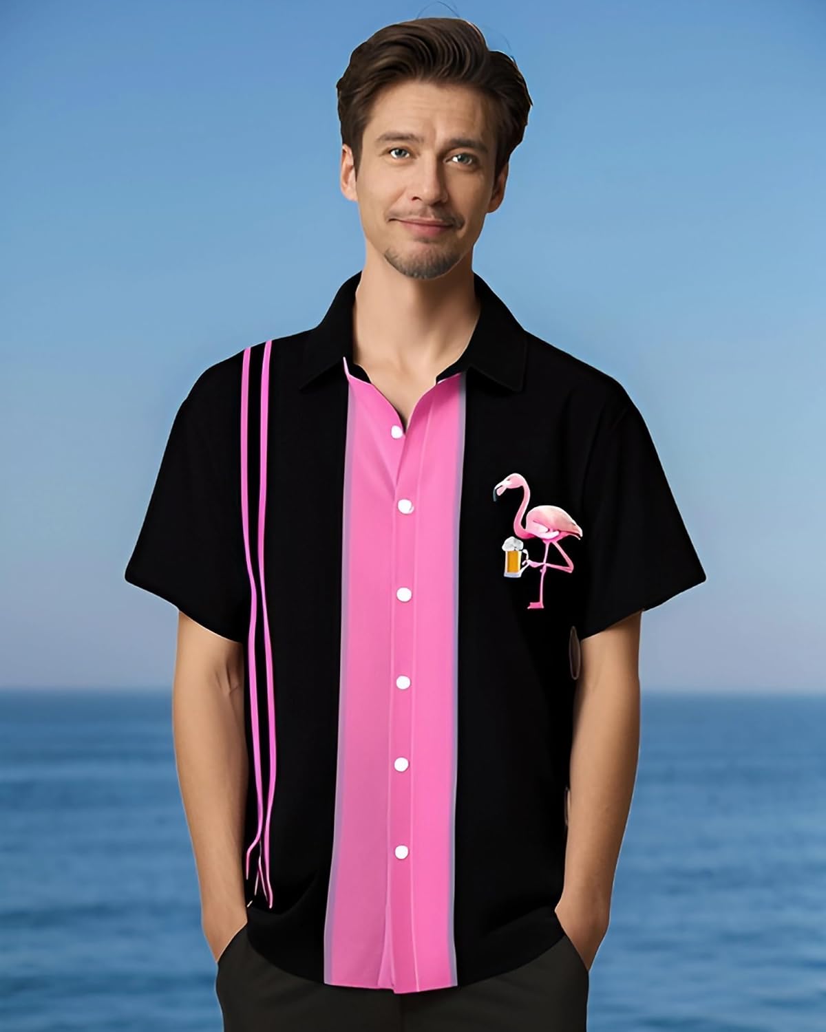 Bowling Shirts for Men Hawaiian Printed Short Sleeve Casual Button Down Beach Shirts - Image 2