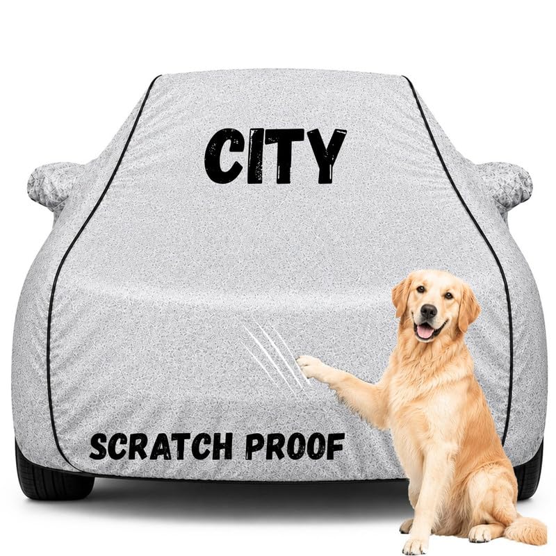 Image of Pure Fabric Silver 100% Waterproof City Car Cover | Polyester Car Body Cover for Rain & Sun | UV Protection, Dustproof, Scratch Resistant, Windproof, Heat Resistant, Custom Fit