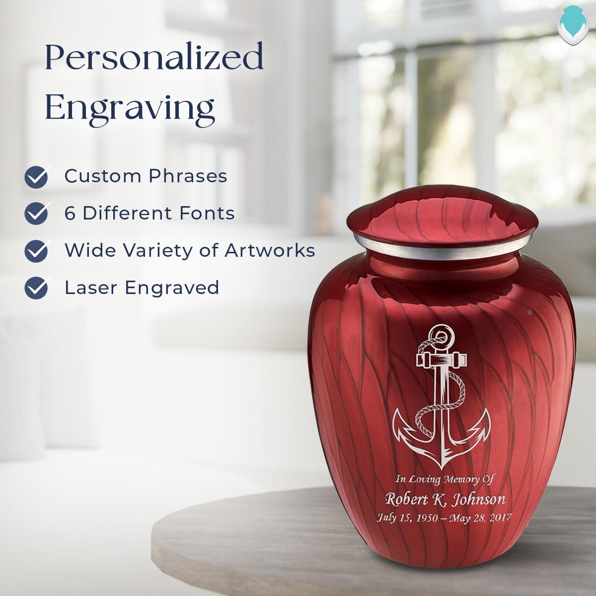 Geturns - Adult Personalized Anchor Cremation Urns for Human Ashes I Large Pearl Candy Red Funeral Urn for Men and Women I 200 lbs