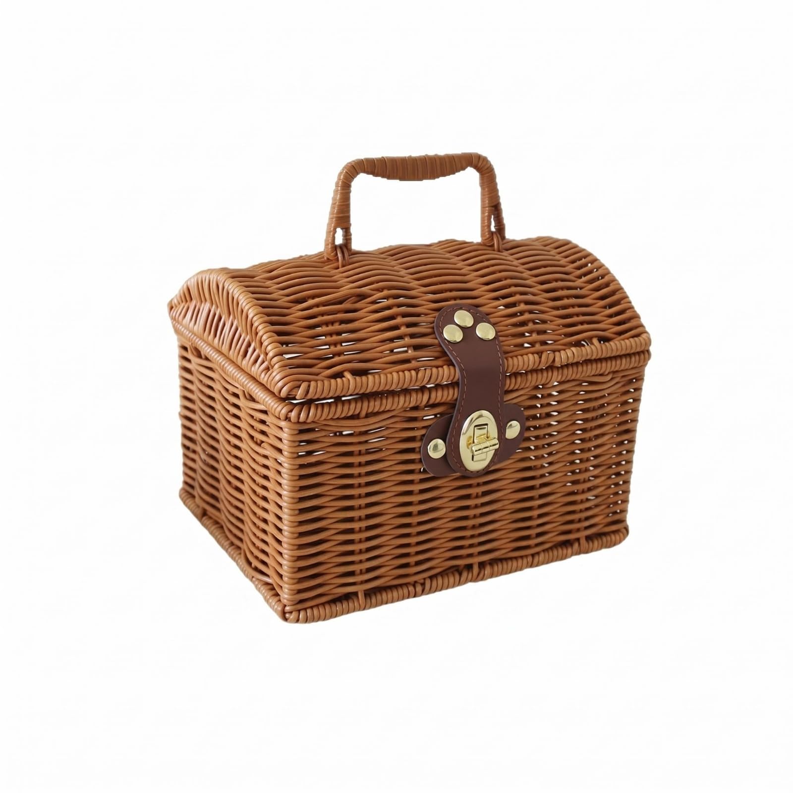 Top Handle Decorative Storage Chest Front Clasp Lidded Storage Basket, Small-image-33