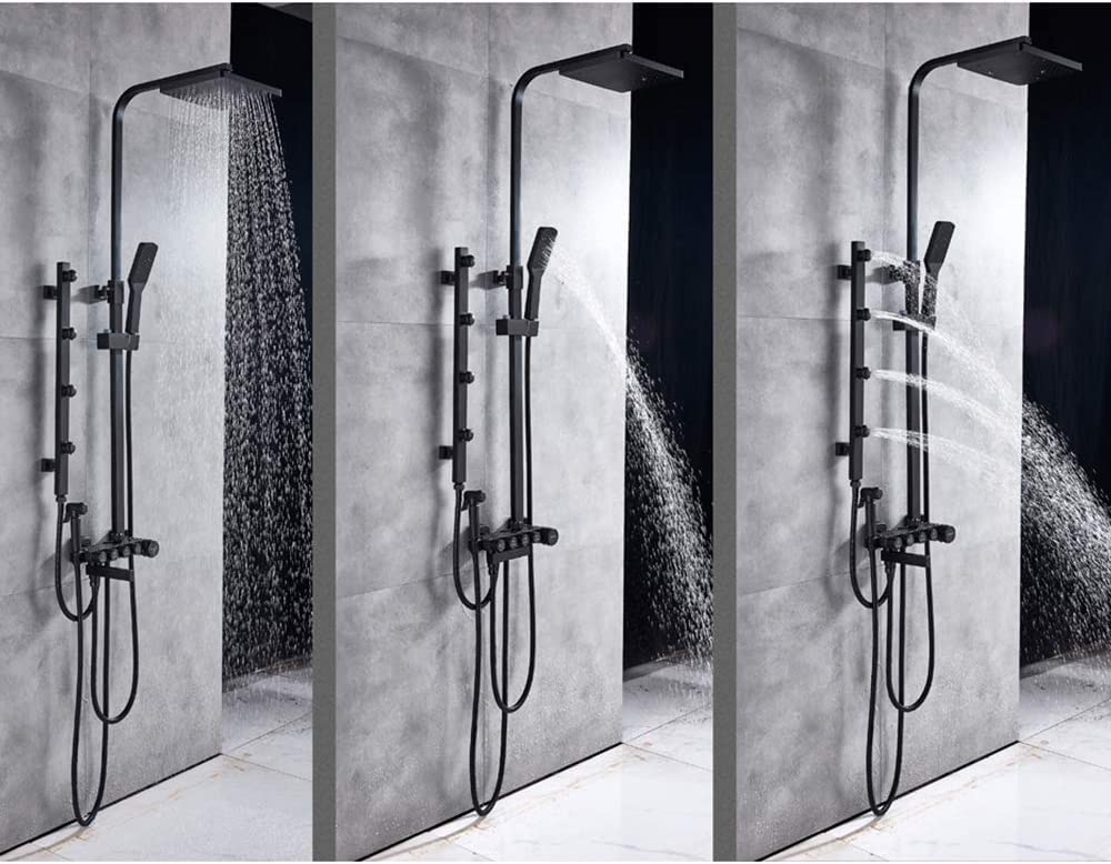 Doccia classica di lusso con set combinato doccia con acqua calda e fredda Set multifunzione con rubinetto doccia a 4 maniglie con soffione, doccetta, beccuccio per vasca, spruzzatore per bidet, get