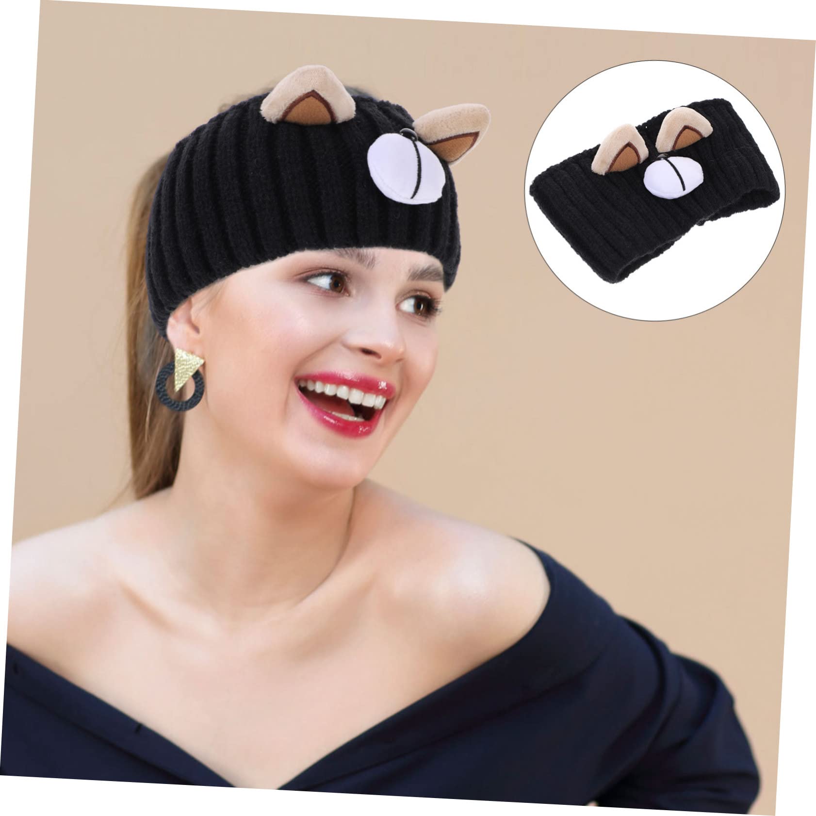 Beaupretty 4 Pièces bandeau large en tricot bandeau laine noir élastique pour garder chaud élasticité écharpe accessoires pour cheveux couvre-chef décorer